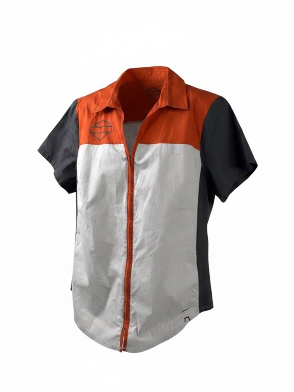 Harley-Davidson Orange, White & Black Zip Front Short Sleeve Shirt Woman 2X